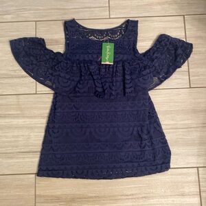 NWT Lilly Pulitzer Lyra top high tide navy scalloped striped lace size medium